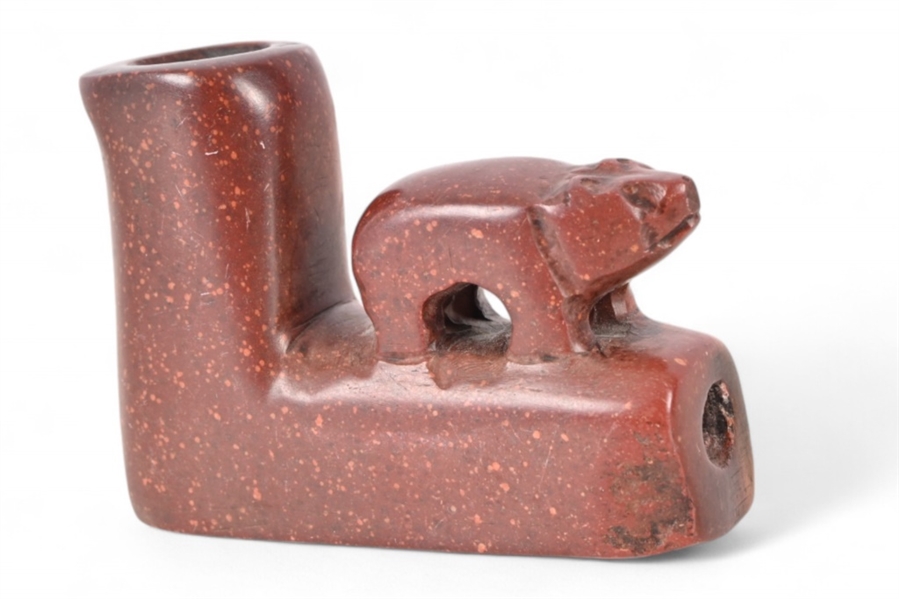 Catlinite Indian Carved Bear Pipe