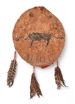 Rare Indian Buffalo Hide Shield w/ Painted Buffalo