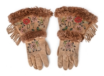 Beaded Suede Leather Gauntlet Gloves