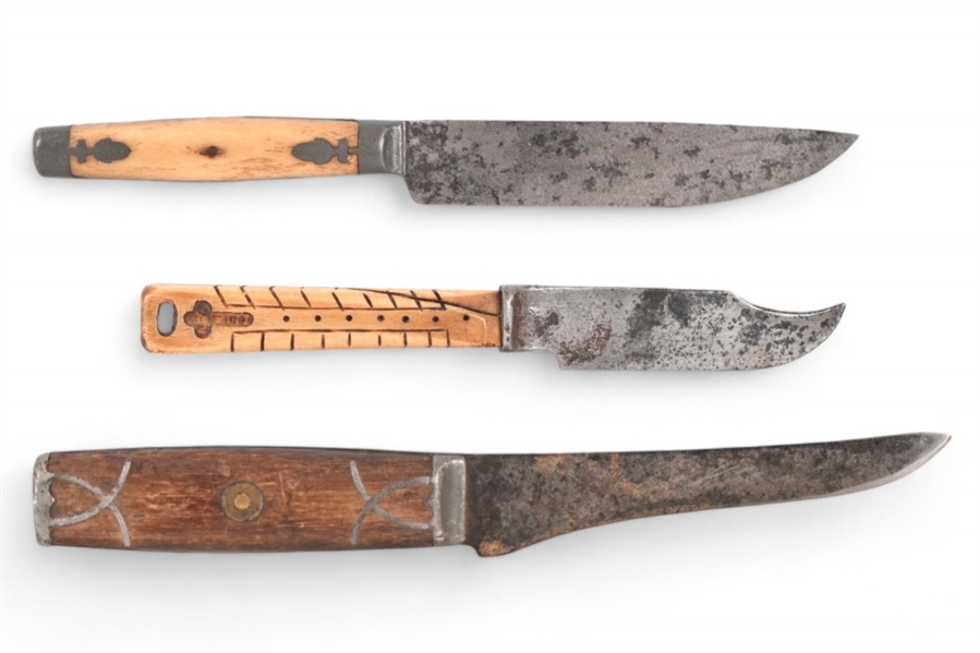 Three Native American Bone Handle Knives