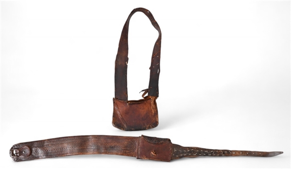 Antique Leather Gun/Money Belt & Satchel