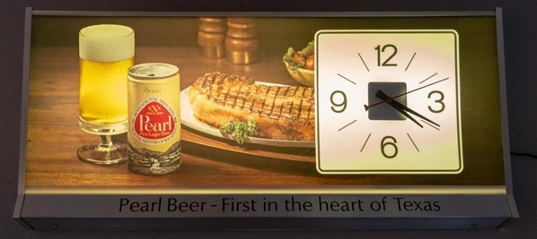 Pearl Beer Lighted Clock Sign "Steak"