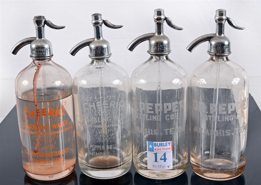 Antique Dr. Pepper/CHEERIO Seltzer Bottles (4)