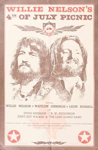 Large Willie Nelson 4th Of July Picnic Poster 1977