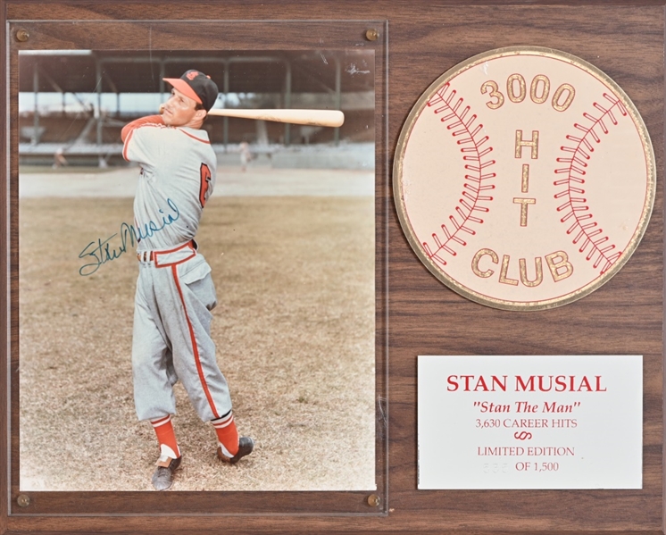 Signed Stan Musial 3000 Hit Club Plaque