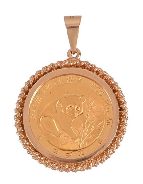 1988 Gold Panda 14K Gold Bezel Pendant