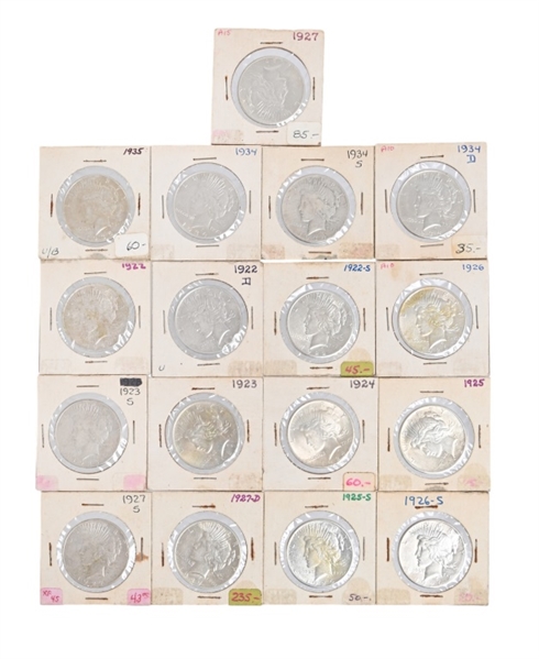 (17) Peace Silver Dollars 1922-1935