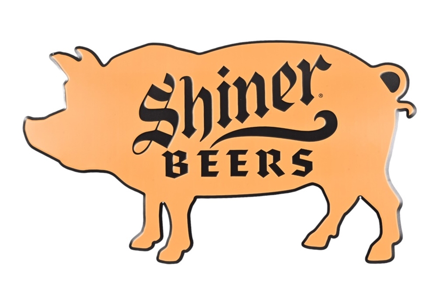 Shiner Beers Pig Tin Sign.