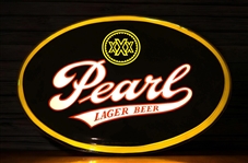 1980s Pearl Beer Black Oval Lighted Sign