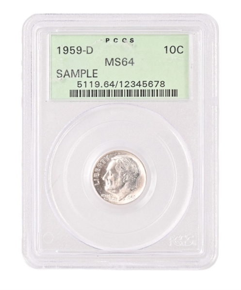 1959 D Sample Slab Dime PCGS MS64